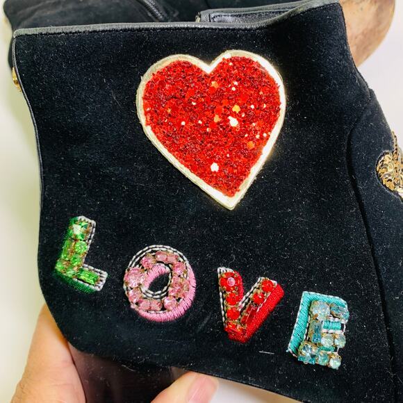 KATE SPADE Boots Liverpool Suede Ankle Love Cat Meow Cherry Sequin Embellished - Picture 8 of 11